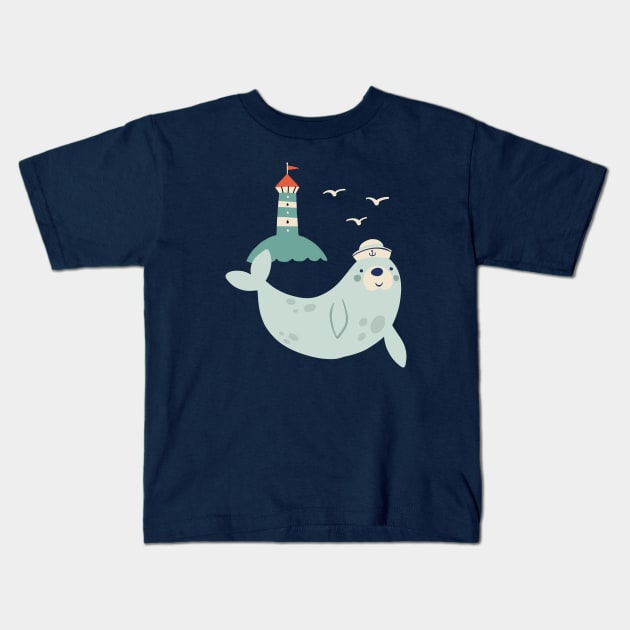 Sailor seal Kids T-Shirt by Rebelform